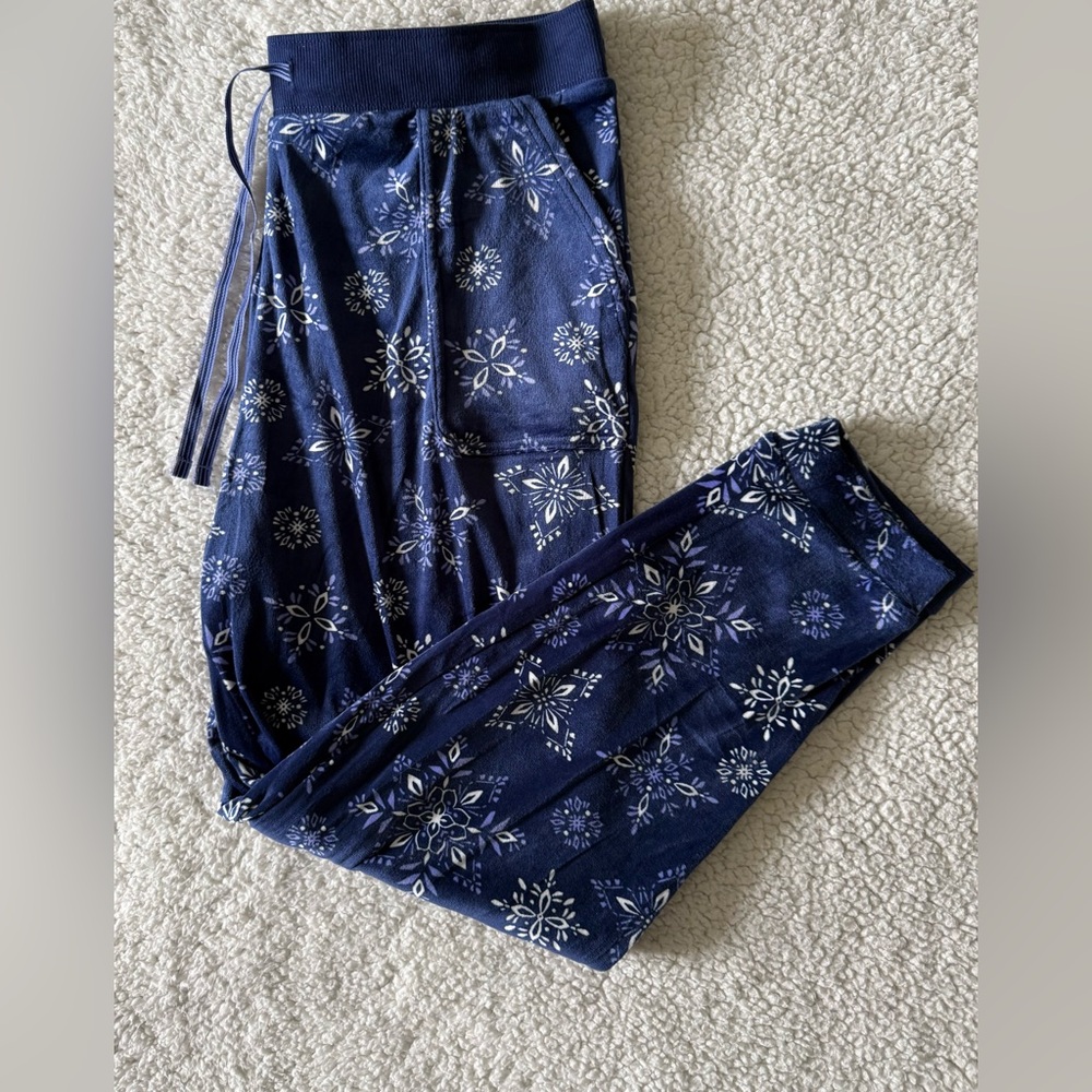Nautica Women’s Pajama Bottoms Blue with White Design Lounge Pants Size Large